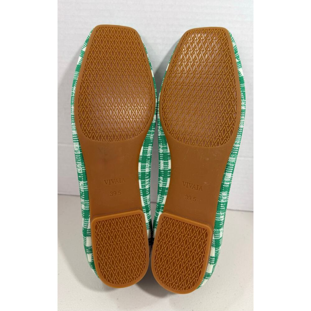 VIVAIA Square Toe V-Cut Knit Ballet Flats Green Gingham Women’s EU 39.5 US 8.5 - Picture 12 of 12